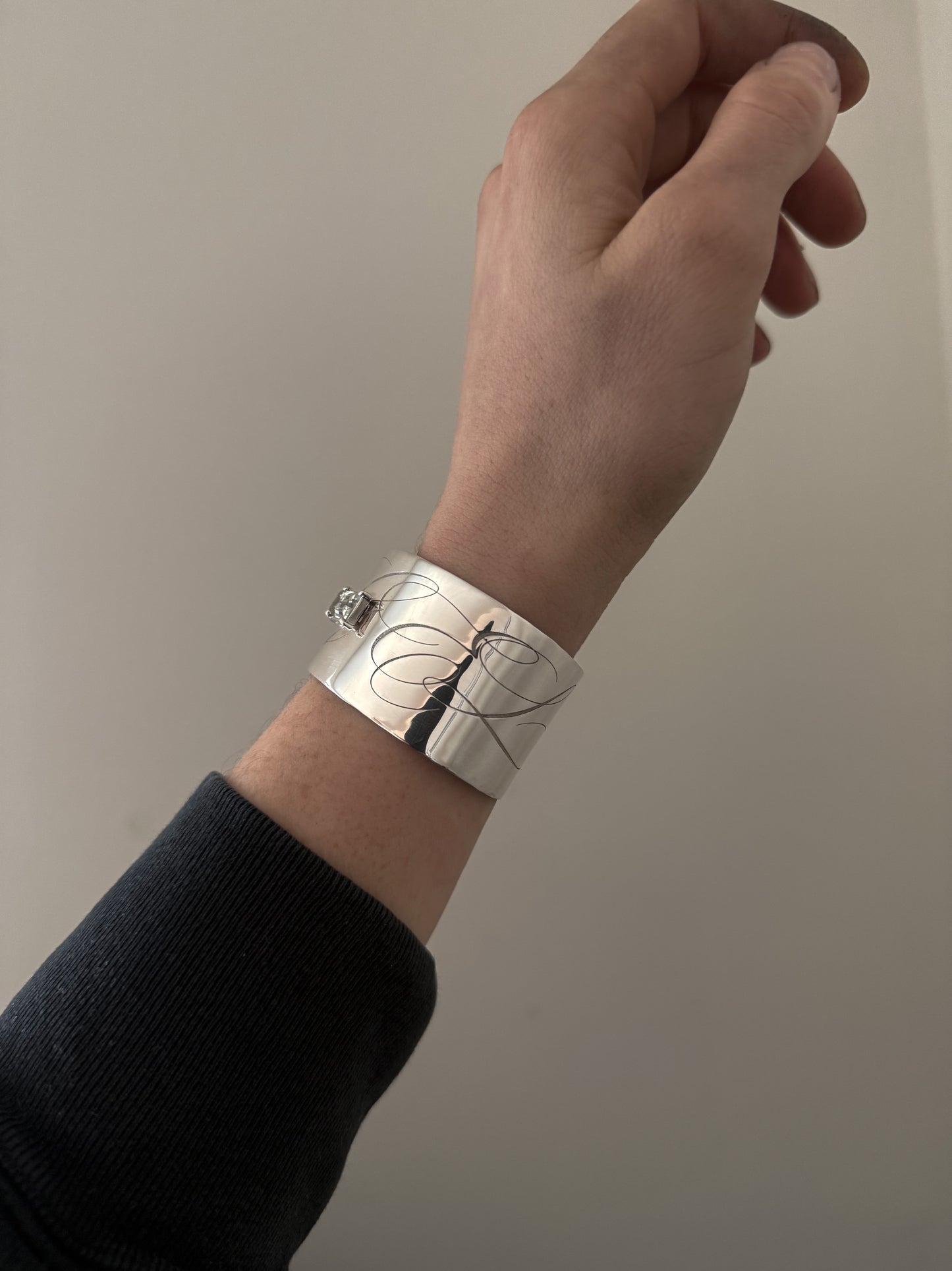 SILVER CUFF WITH GEMSTONE AND CUSTOM ENGRAVING