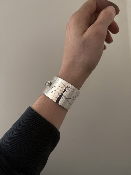 SILVER CUFF WITH GEMSTONE AND CUSTOM ENGRAVING