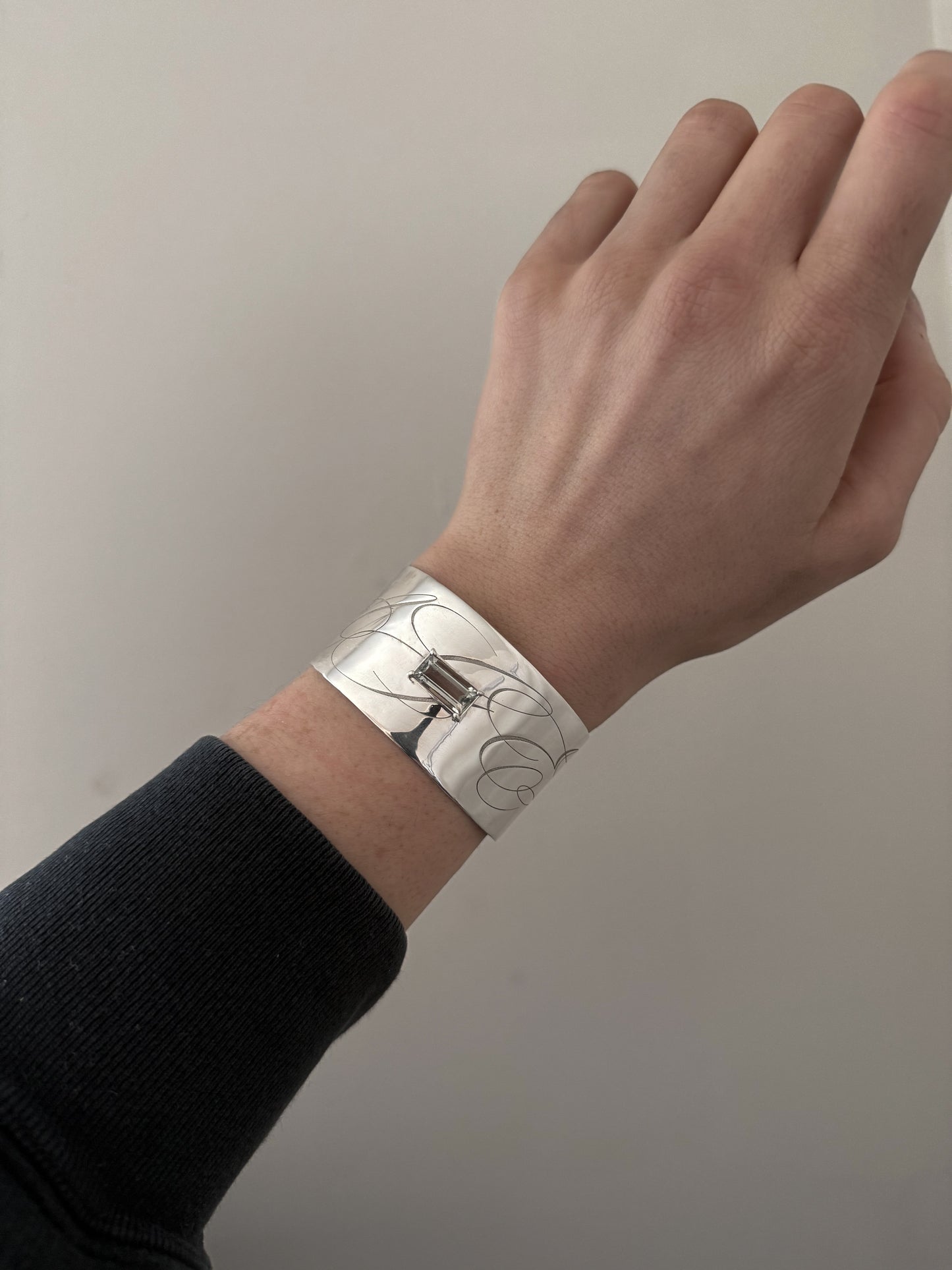 SILVER CUFF WITH GEMSTONE AND CUSTOM ENGRAVING
