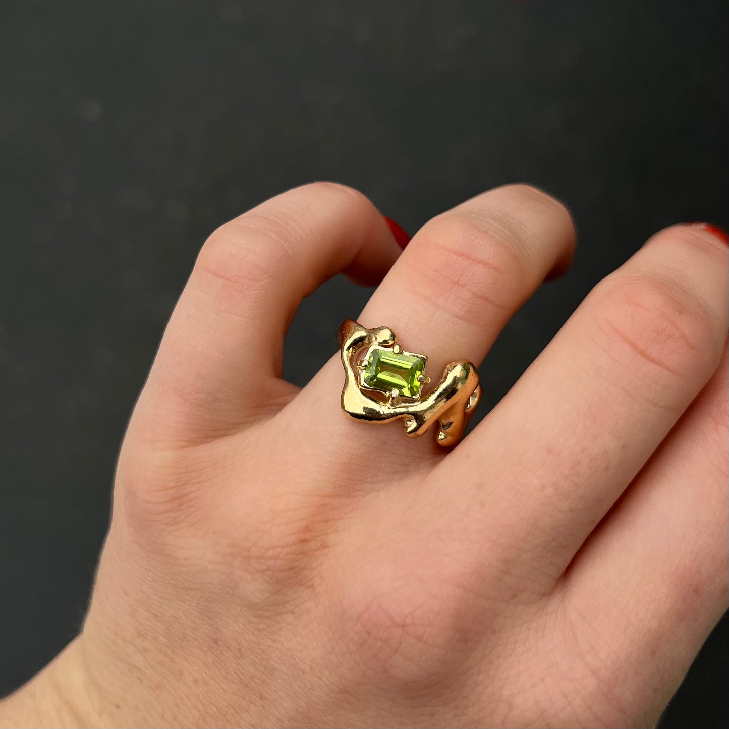 GOLD PERIDOT LIQUID METAL RING