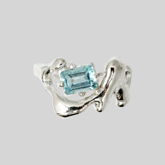 BLUE TOPAZ LIQUID METAL RING