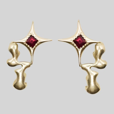 GOLD GARNET DRIPPING STAR EARRINGS