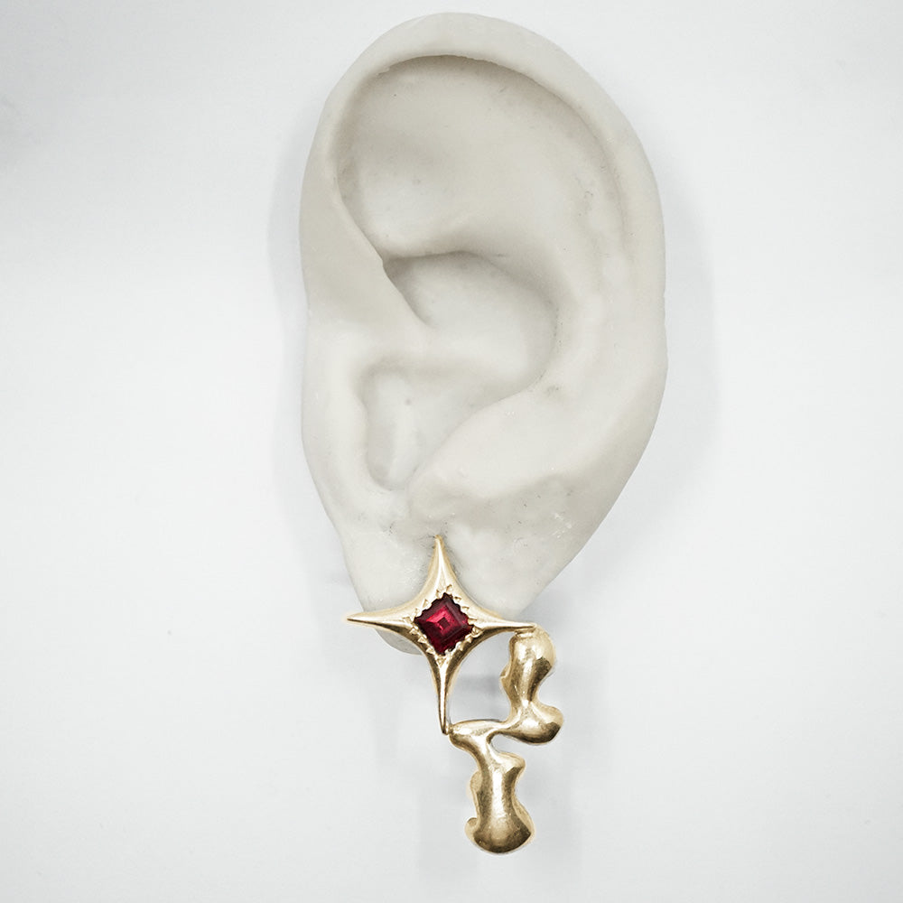 GOLD GARNET DRIPPING STAR EARRINGS