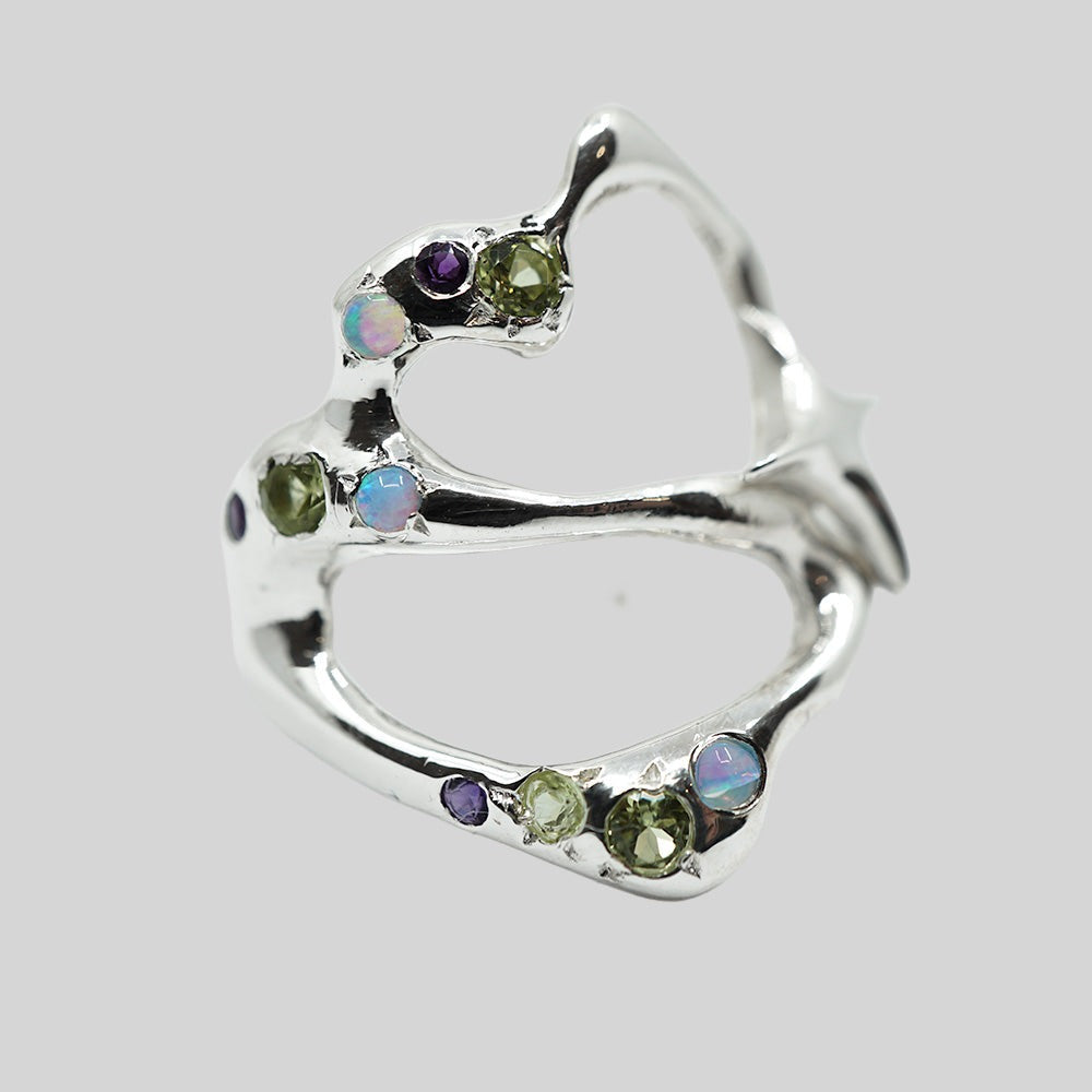 OPAL, PERIDOT AND AMETHYST LIQUID LOVE RING WITH TWINKLE